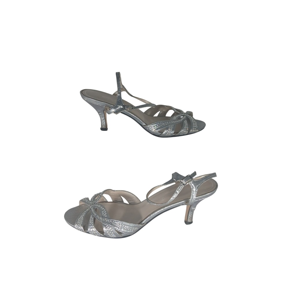 Caparros Strappy Kitten Heels 8.5 Silver Rhinestone Evening Wedding Sandals